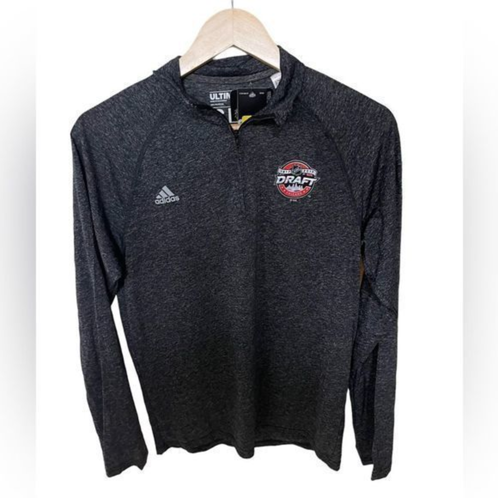 Adidas NHL Chicago Blackhawks size small 1917-2017 draft gray 3/4 zip mens shirt